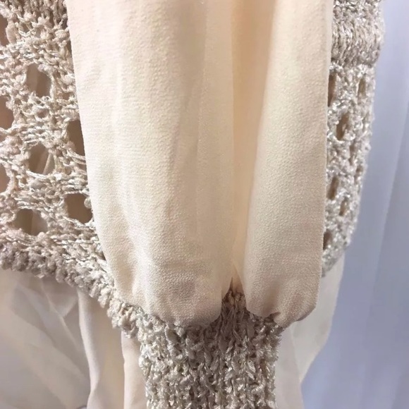 John Fashion Tan Ivory Knit Chiffon Top BB32 - Picture 4 of 8